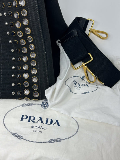 Prada Canapa Bijoux Canvas Studded Tote Bag