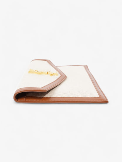 Saint Laurent Uptown Clutch Natural Beige / Brown Canvas