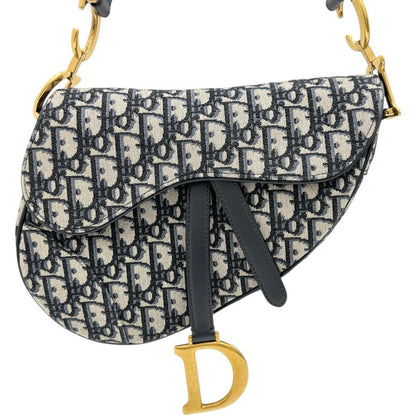 Dior Saddle Bag Oblique Canvas Leather 2way Shoulder Bag