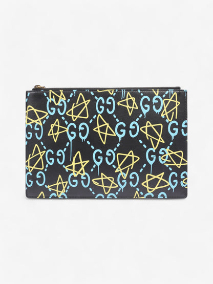Gucci Ghost Clutch Black / Blue / Yellow Calfskin Leather
