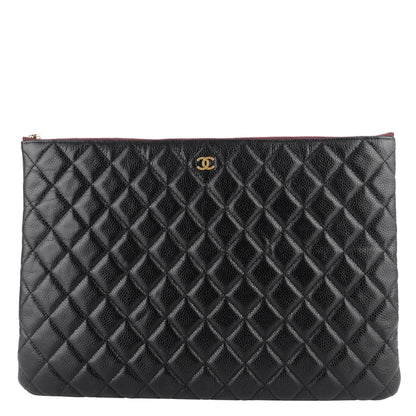 Chanel O Case Large Caviar Leather Clutch Bag