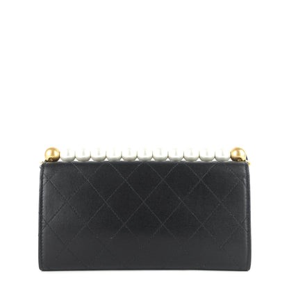 Chanel Chic Pearls Flap Goatskin Leather Clutch with Chain Bag