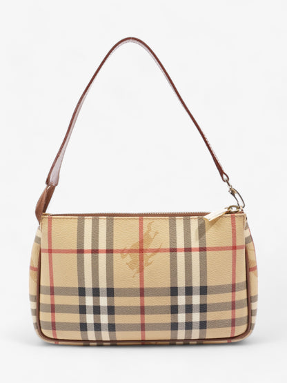 Burberry Classic Zip Shoulder Haymarket Check / Brown Leather Coated Canvas