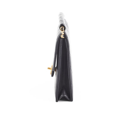 Chanel Quilted Vertical Pearls Clutch Black