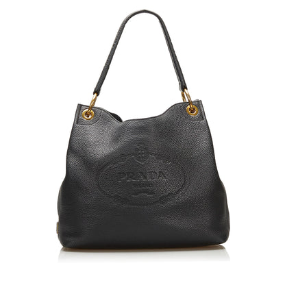 Prada Canapa Logo Vitello Phenix Shoulder Bag (SHG-35361)
