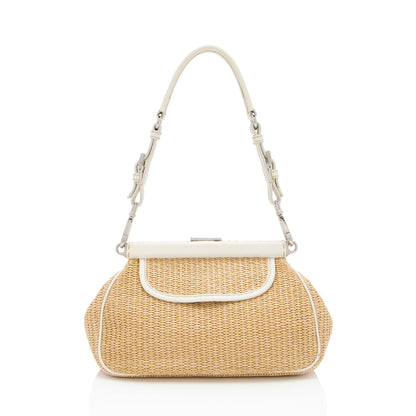 Prada Raffia Leather Framed Buckle Shoulder Bag (SHF-9p9gyx)