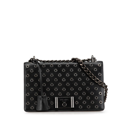 Prada Soft Calf Grommet Lock Flap Chain Shoulder Bag