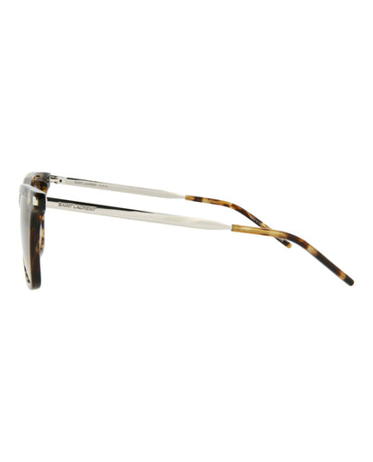 Saint Laurent Womens Square/Rectangle Havana Silver Brown Fashion Designer Eyewear