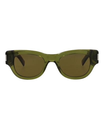 Saint Laurent Womens Cat Eye Green Green Brown Fashion Designer Eyewear