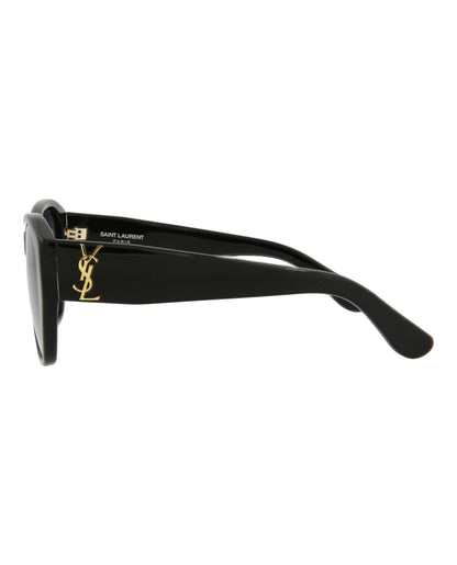 Saint Laurent Womens Round/Oval Black Black Grey Fashion Designer Eyewear