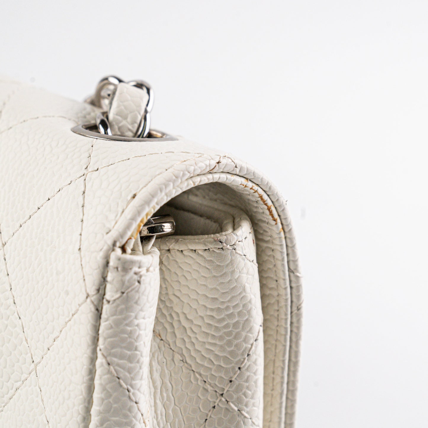 Chanel White Caviar East West Flap Shoulder Bag
