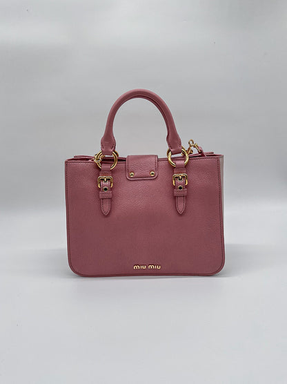 Miu Miu Pink Madras Leather Top Handle Crossbody Bag