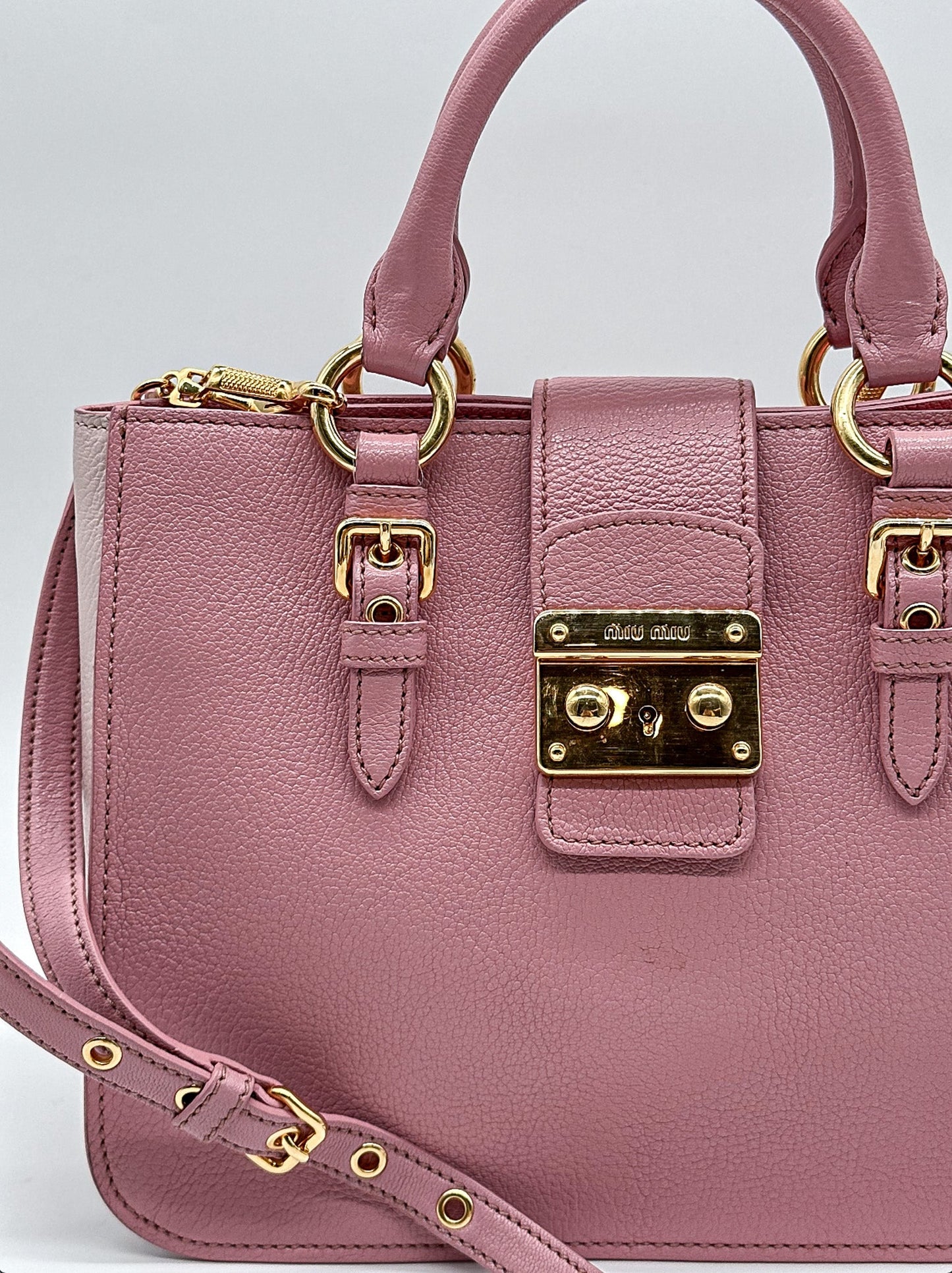 Miu Miu Pink Madras Leather Top Handle Crossbody Bag