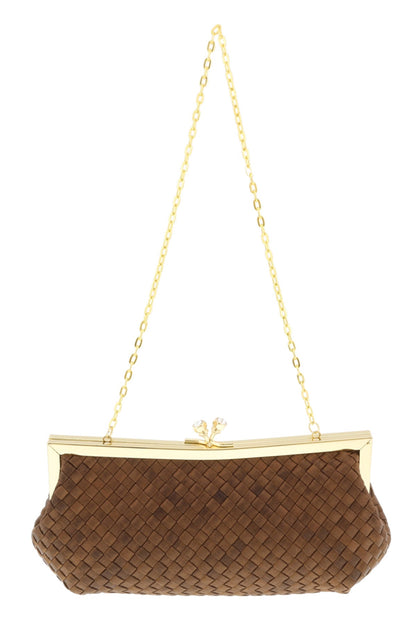 Scheilan  Brown Fabric Weave Knot Clutch/Shoulder Bag