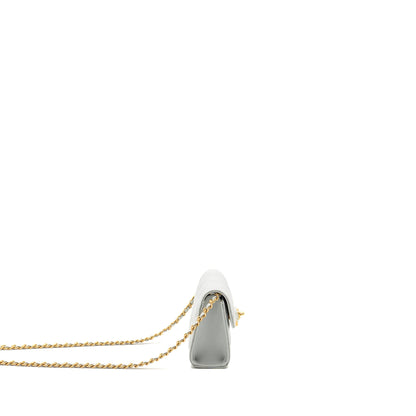 CHANEL CC Enamel Heart Mini Flap Clutch With Chain Lambskin Light Grey