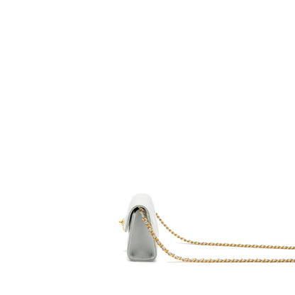 CHANEL CC Enamel Heart Mini Flap Clutch With Chain Lambskin Light Grey