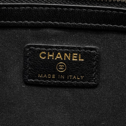 Chanel Letter Logo Clutch Bag Tweed PVC/Lambskin Black L