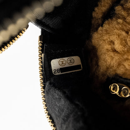 Chanel Shearling CC Round Clutch with Chain Shiny Crumpled Sheepskin Black/Light Brown L