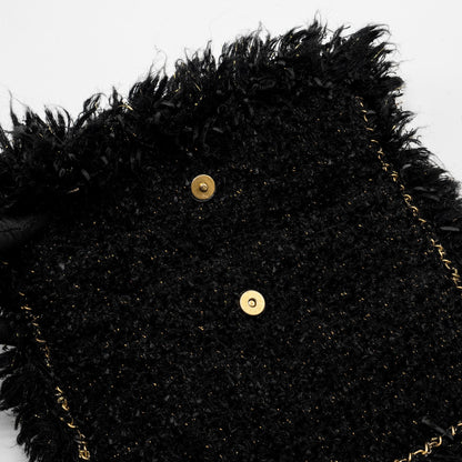 Chanel Fringe Paris Cosmopolite Clutch Tweed Black