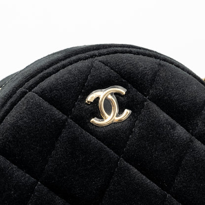 Chanel Pearl Crush Round Clutch Quilted Velvet Black L