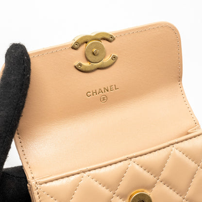 Chanel 21A Gold Crush Mini Flap Clutch with Adjustable Chain Calfskin Beige