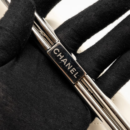 Chanel Metal Bar Clutch Bag Lambskin White