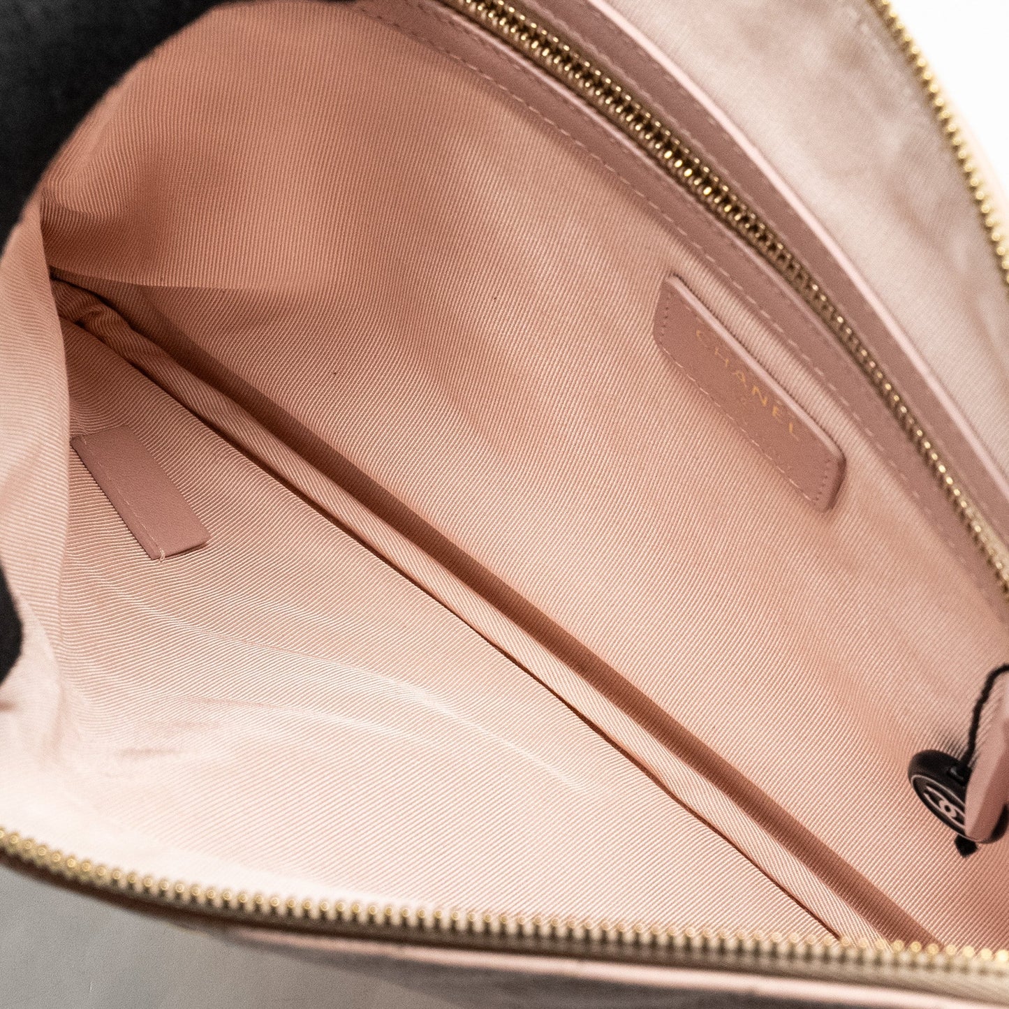 Chanel Chevron Zip Clutch calfskin light pink