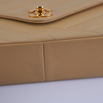 Chanel Vintage Beige Lambskin Shoulder Bag
