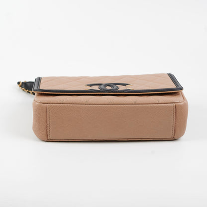 Chanel Filigree Caviar Beige Small Flap Shoulder Bag