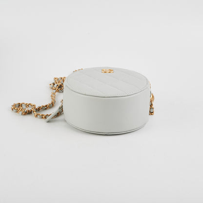 Chanel Round Pearl Crush Clutch With Chain Grey Lambskin