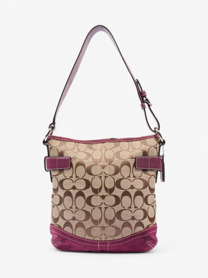 Coach Signature Shoulder Bag Beige / Purple Canvas