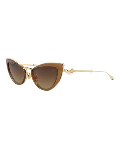 Valentino Womens Cat Eye Brown Gold Brown Fashion Designer Eyewear