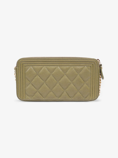 Chanel Double Zip Clutch On Chain Khaki Caviar Leather