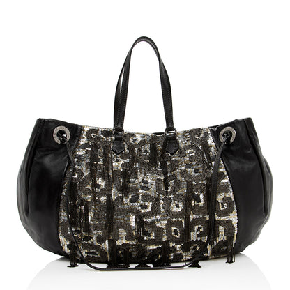 Valentino Leather Sequin Chain Glam Convertible Tote - FINAL SALE (SHF-15609)