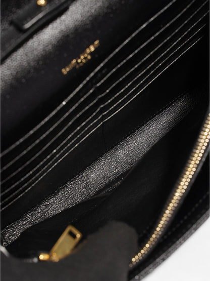 Saint Laurent Quilted Envelope Clutch Black Grained Leather