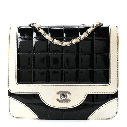 Lambskin Patent Chocolate Bar Flap Black White