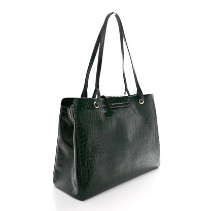 Calfskin Crocodile Embossed Large Shopping Bag Dark Green