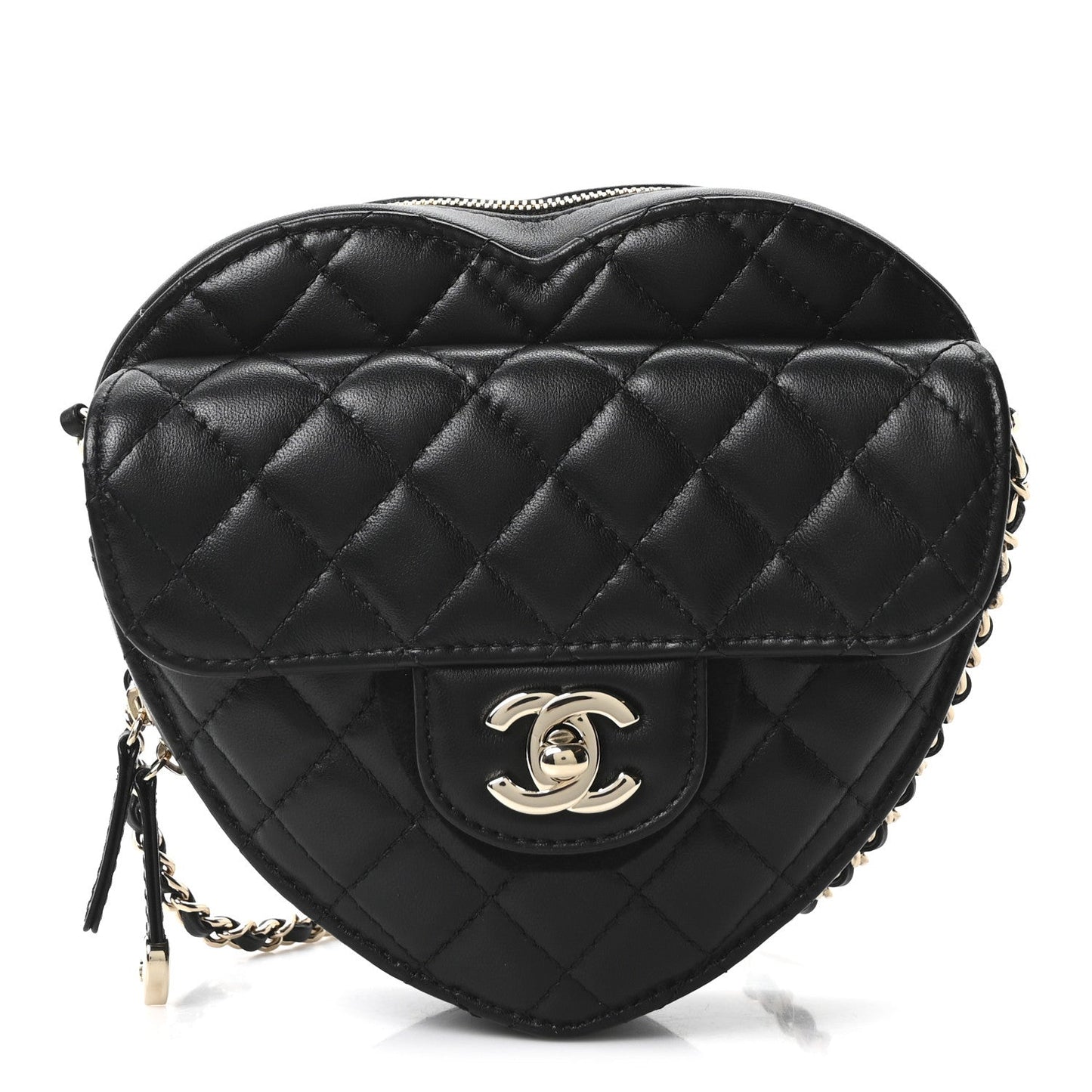 Lambskin Quilted CC In Love Heart Bag Black