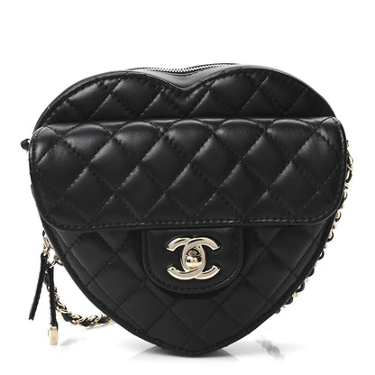 Lambskin Quilted CC In Love Heart Bag Black