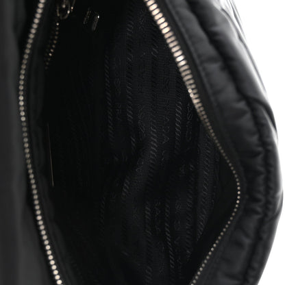 Re-Nylon Quilted Padded Flap Shoulder Bag Black