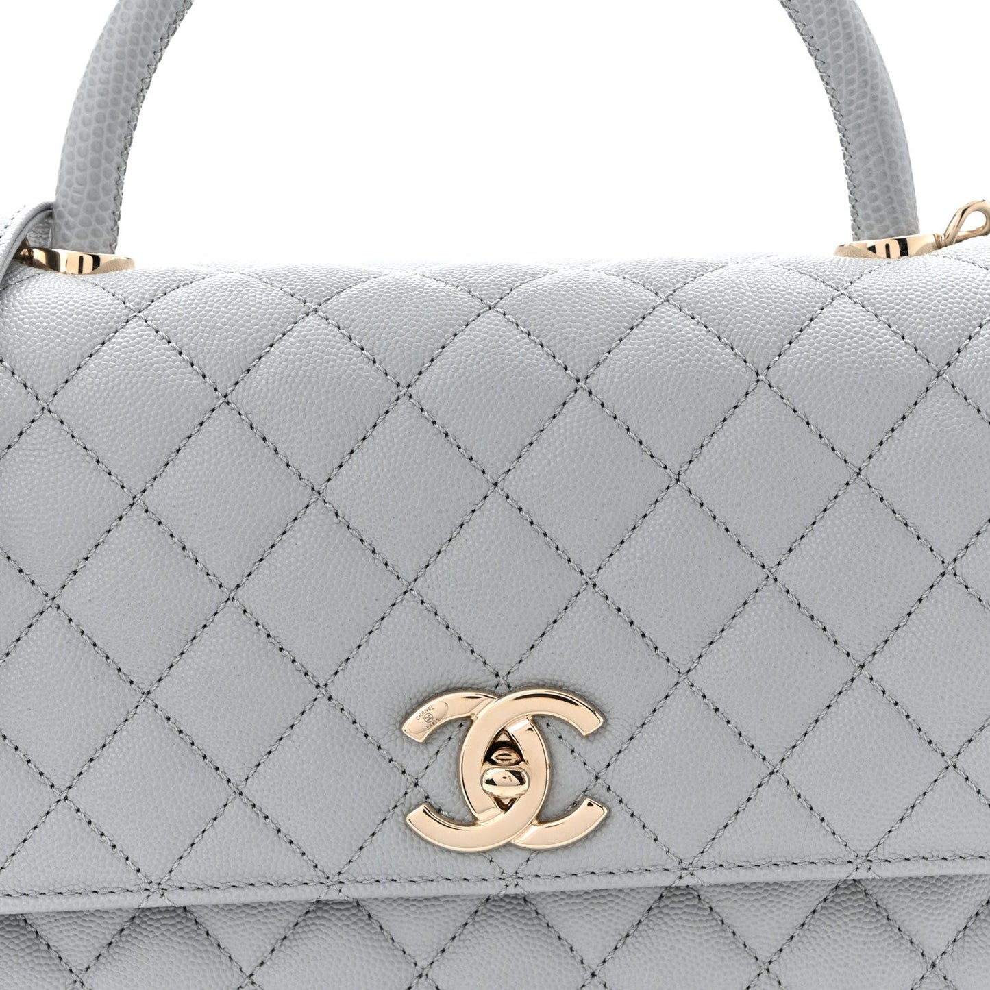 Caviar Lizard Embossed Quilted Small Coco Handle Flap Light Grey
