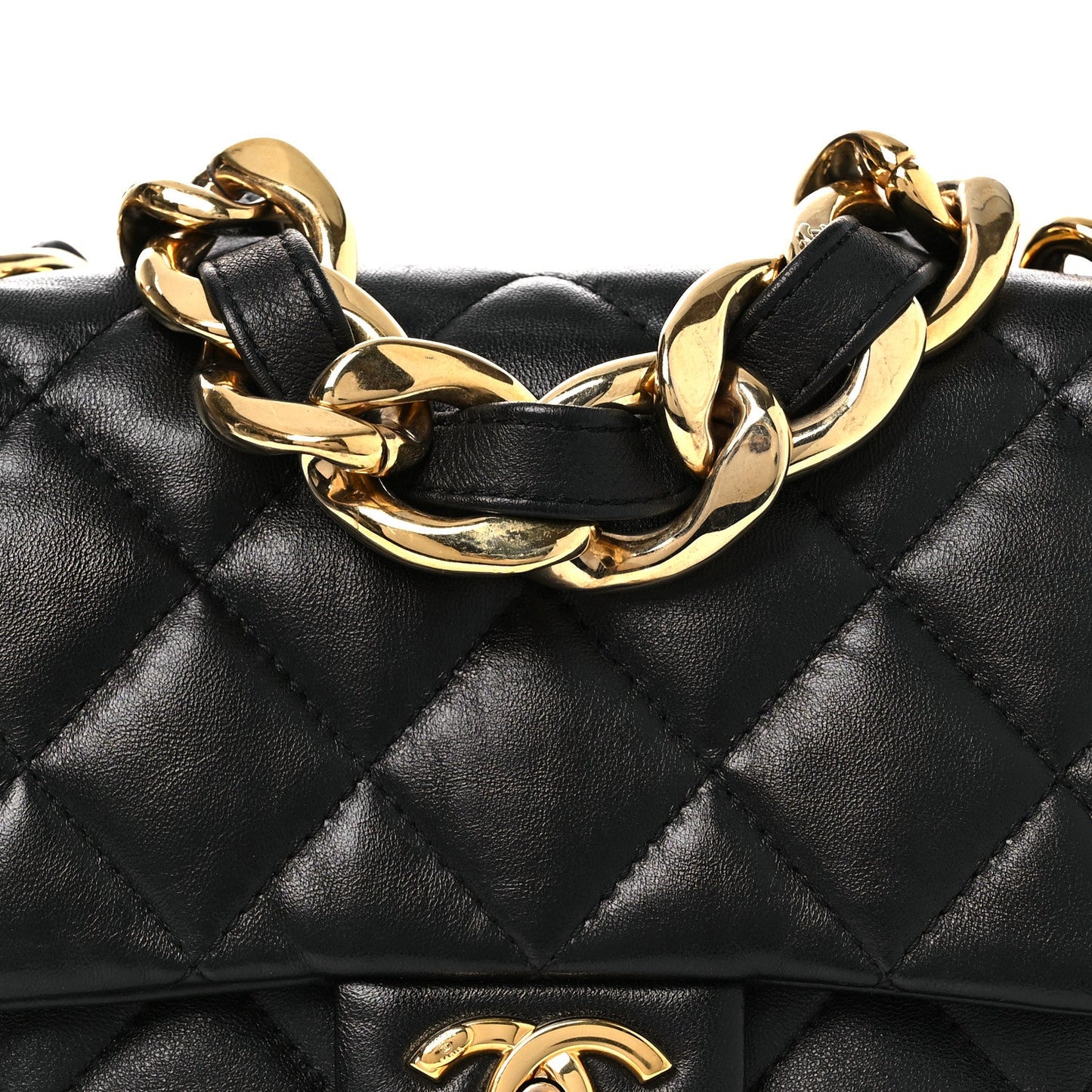 Lambskin Quilted Small Funky Town Flap Black