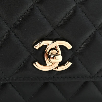 Lambskin Quilted Trendy CC Wallet On Chain WOC Black