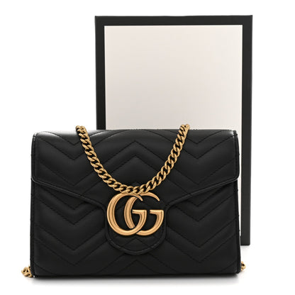 Calfskin Matelasse GG Marmont Chain Wallet Black
