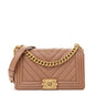 Caviar Chevron Quilted Medium Boy Flap Brown