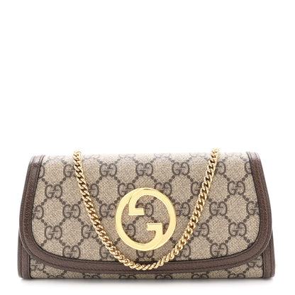 GG Supreme Monogram Textured Dollar Calfskin Blondie Continental Chain Wallet Beige Ebony New Acero