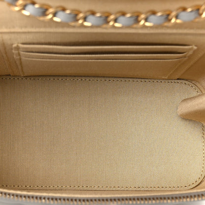 Lambskin Quilted Small Pearl Crush Vanity Case With Chain Grey