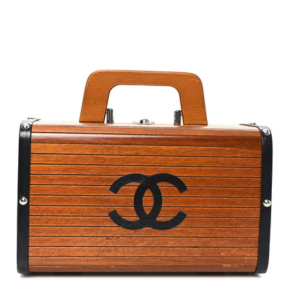 Wood Lambskin CC Vanity Case Brown Black
