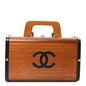 Wood Lambskin CC Vanity Case Brown Black