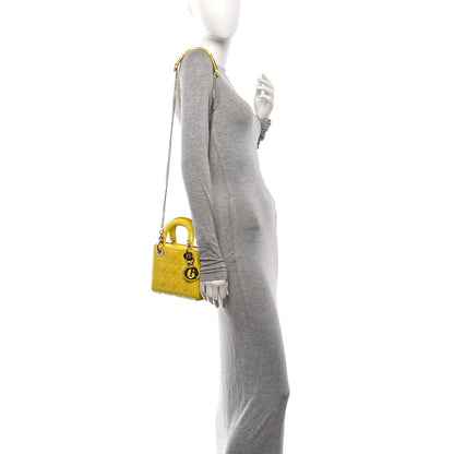 Patent Cannage Mini Lady Dior Yellow